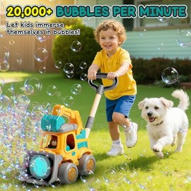 Bubble Machine for Toddlers 3-6: Construction Truck Bubble Lawn Mover, 2-in-1 Handheld Push Automatic Bubble Blower with Led Lights USB Rechargeable, Bubbles Toy for Kids Boy Girl 3-6 Year Old
