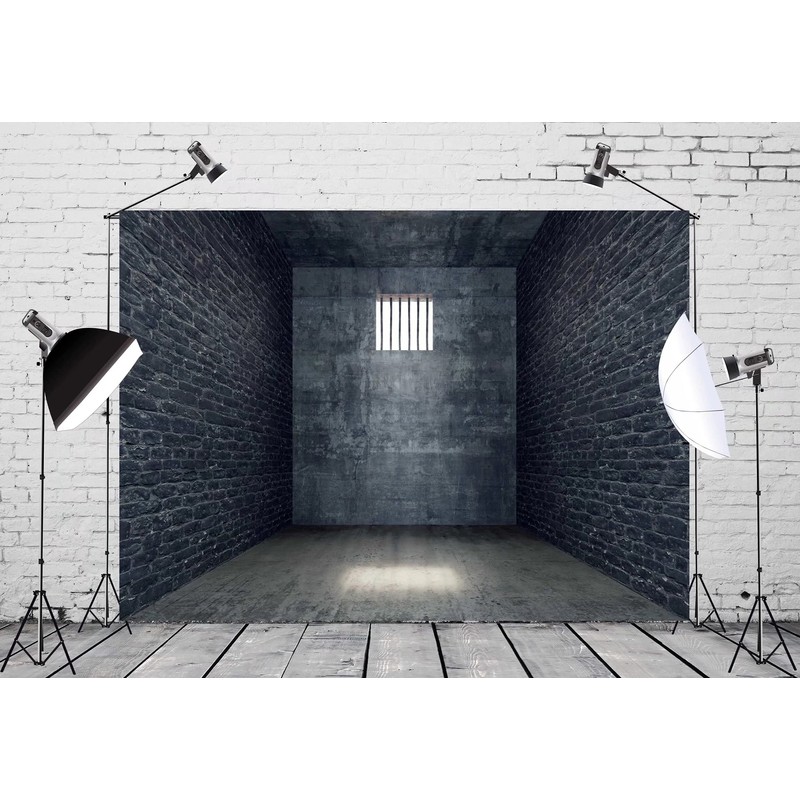 7x5ft Fabric Jail Backdrop Halloween Prison Cell Picture Mugshot Background