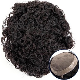 Protesis Capilar Hombre 15/20/25 mm Peluca rizada Fina Mono Top y PU Perímetro Cabello masculino Tupé Marrón oscuro Cabello indio 7 "Sistemas de reemplazo de prótesis capilar Peluca for hombres Tupé H