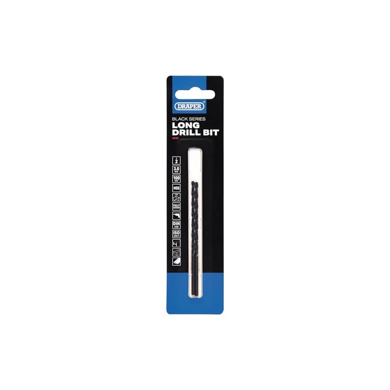 Draper 2pcs Black HSS Long Drill Bits 3.0 x 100mm