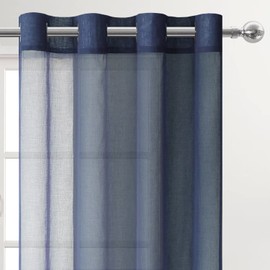 DWCN Navy Blue Sheer Curtains Textured Semi Transparent Eyelet Top Decorative Voile Curtain for Living Bedroom, 55" Wide x 96" Drop, 2 Panels
