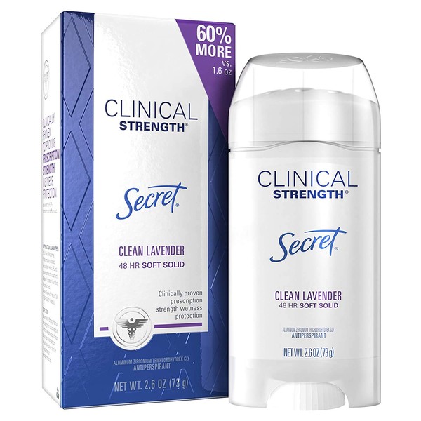 Secret Antiperspirant Deodorant for Women, Clinical Strength Soft Solid, Clean Lavender Scent, 2.6 Oz