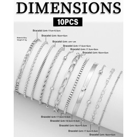 KGDUYC 10 Pieces Women's Stainless Steel Chains Gold-Plated Bracelet Set 14K Twist Snake Bracelet Women's CZ Adjustable Bracelet Set Charm Bracelet Women's Silver