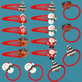 Christmas Hair Accessories, Hair Clips, Pack of 16 Hair Clips, Hair Bobbles, Gifts for Children, Girls, Women, Christmas Decorative Hair Accessories, Reindeer Clips, Hair Band (Red)