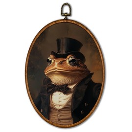 KSDUT Western Frog Wall Art Decor - Preppy Trendy Country Southwestern Wall Art Canvas Frame Hanging Prints, Retro Vintage Rustic Oval Wall Art for Farmhouse Home Dorm Decorations 8.6"x11.4"