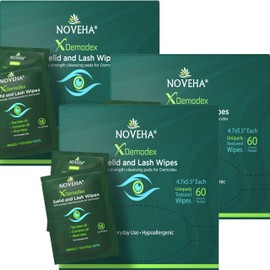 NOVEHA Demodex Eyelid & Lash Wipes | Box of 60 Individually Wrapped Extra Strength Cleansing Eyelash Wipes - Battles Irritated Eyes - Naturally Remove Debris (Pack of 3)