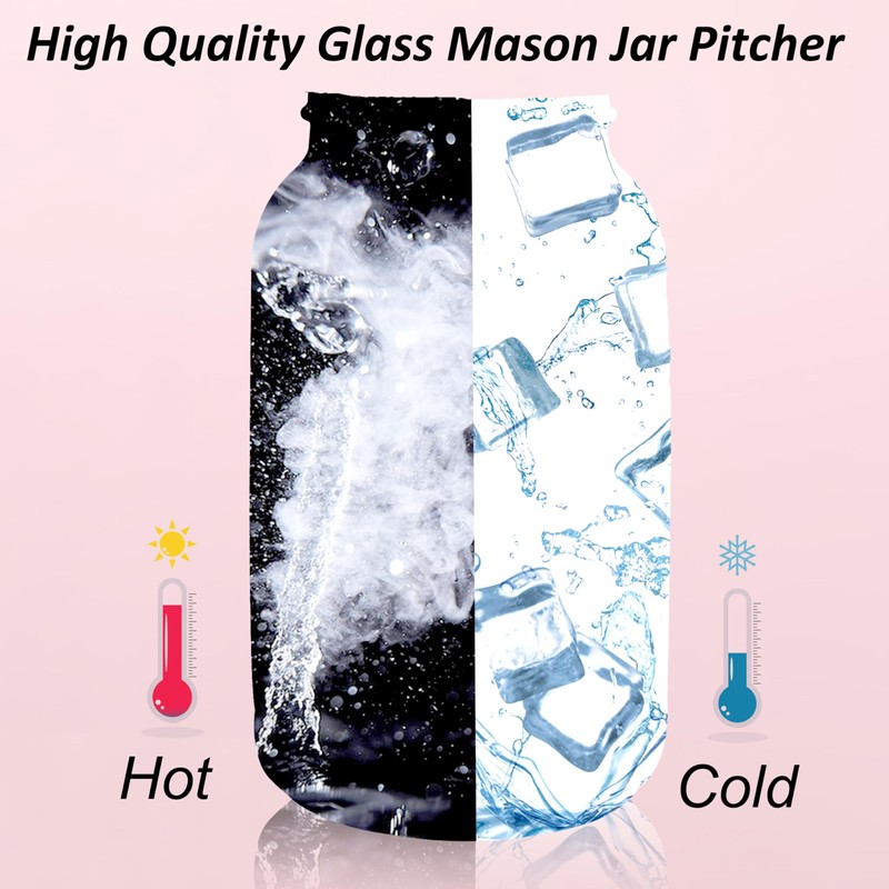 Mason Jar Pitcher Wide Mouth 32 OZ 2 Pack Glass