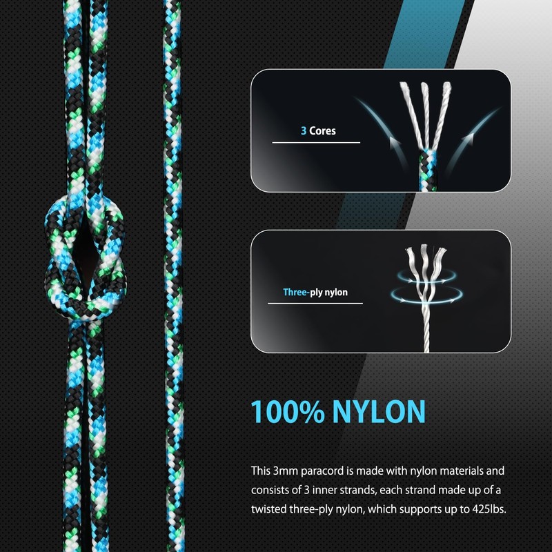 Abma Cord Paracord 425 lbs 3mm 100% Nylon 30M -