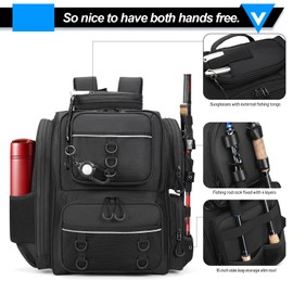 Kelokeli Fishing Backpack with Rod Holder Lightweight Water Resistant Tackle Backpack for Freshwater or Saltwater Large Storage High-Performance Fishing Bag