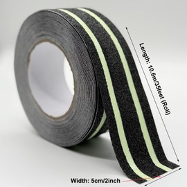Anti Slip Traction Tape with Glow in The Dark, Non-Slip Grip Adhesive Tape to Indoor or Outdoor, Stair Steps, Tubs, Boats, Safety Grip Tape Non Skid Roll (Black, 5cm/2Inch x 10.6m/35Feet)