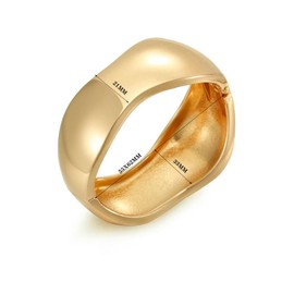 Fashion Irregular Wide Chunky Bangle Bracelets for Women Girls Dainty 14K Yellow Gold Plated High Polished Cuff Wrist Open Bangles Statement Unique Trendy Jewelry Gift Her (Gold)