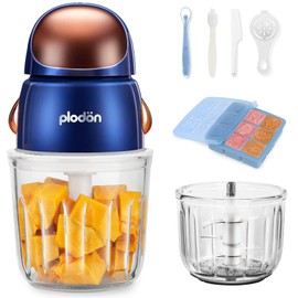 Plodon Baby Food Maker Mini Cute and Small Food Processor Puree Blender Grinder Chopper with 2 Glass Bowls(0.6L+0.3L) 8 Blades Electric (Without Battery) -2 Bowls