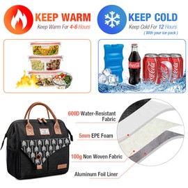 Lekesky Insulated Lunch Bag for Men, 12-Can Wide-Open Lunch Bags for Women Leakproof Lunch Box Cooler Bag Adults Lunch Kit for Work, Picnic, Beach, Black