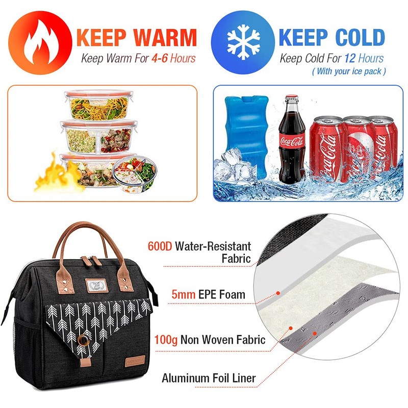 Lekesky Insulated Lunch Bag for Men, 12-Can Wide-Open Lunch Bags