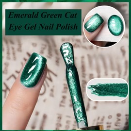 Forest Green Cat Eye Gel Nail Polish, Green Glitter Nail Polish, Emerald Green Nail Polish Magnetic, Christmas Green Gel Nail Polish Cat Eye, Magnetci Gel Nail Polish Green for Women & Girls, 15ML