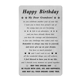 BAZLJY Grandson Birthday Gifts - Metal Engraved Birthday Card for Grandson Young Men - Grandson Birthday Gifts from Grandparents