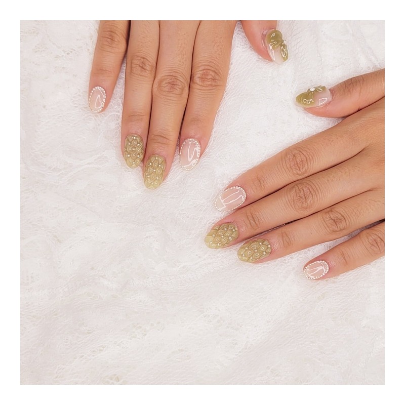 Matcha embo handmade nail tip - ballerina / 말차엠보 수제네일팁