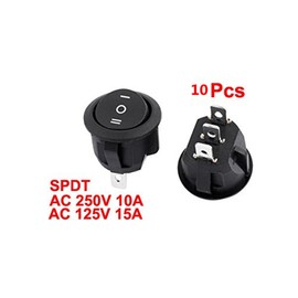 Huahuiyuan Rocker Switch On/Off Round AC 10A/250V 15A/125V 3 Terminals SPDT On/Off/On 10pcs