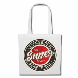 'Shoulder bag "Born to Ride Legend Rider Fire Wheel Bike Outdoor T-Shirt Route 66 Motorcycle Chopper Gothic Motorcycle Skull Motorcycle Club Bike Shopping Bag School Bag Gym Bag in White
