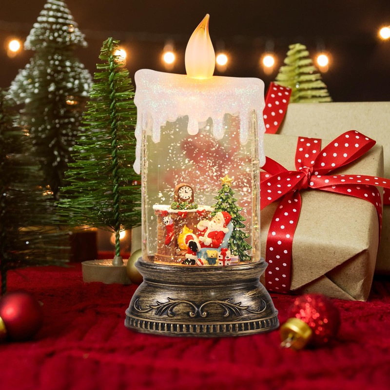 Wondise Rechargeable Musical Santa Snow Globe Lantern with 6H Timer,