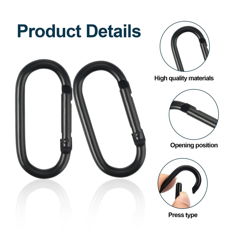 FANMAOUS 10 Pcs Oval Aluminium Alloy Keychain Ring，Carabiner Clips Locking