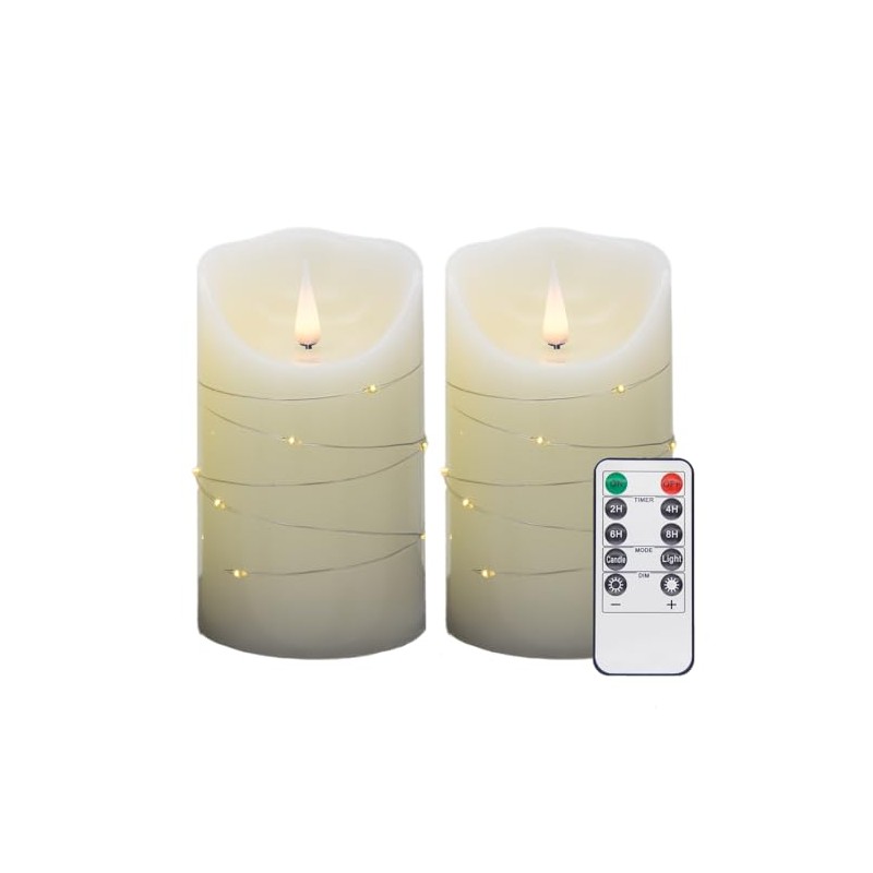 HVTDECOR Flickering Flameless LED Candles with Embedded Starry String Light,