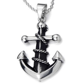 COOLSTEELANDBEYOND Large Marine Anchor Pendant Necklace for Men Women Stainless Steel with 30 inches Ball Chain