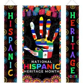 Hispanic Heritage Month Decorations, 3PCS National Hispanic Heritage Month Backdrop, Latin American Banner Spanish Classroom Decor, Wall Hanging Porch Banner for Classroom School Doorway Decorations