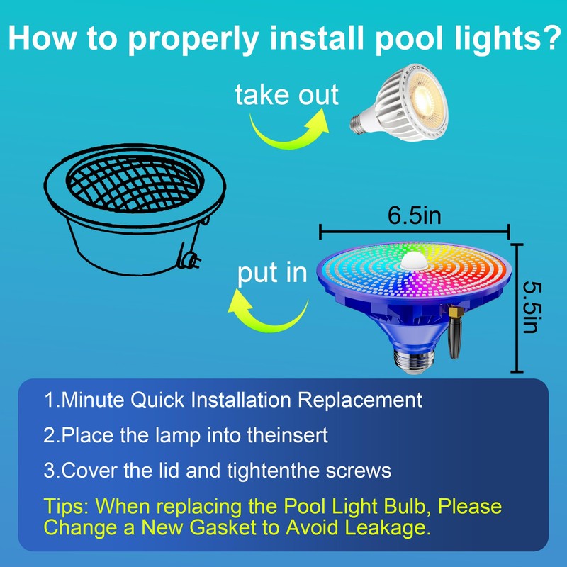 XMPTYN LED Pool Light Bulb for Inground Pool, RGBW Swimming