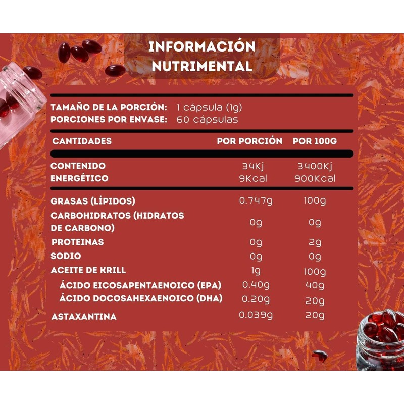 Aceite de Krill 60 cápsulas 1200 mg | Ingredientes naturales