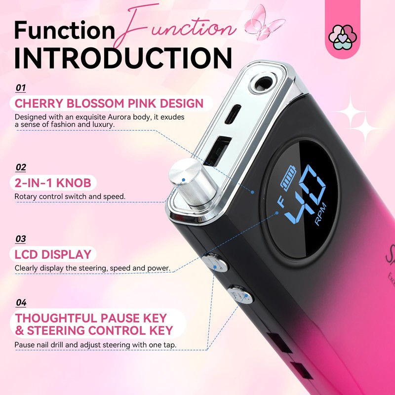 SAVILAND Professional Electric Nail Drill Machine: 40000RPM Rechargeable Nail Drill