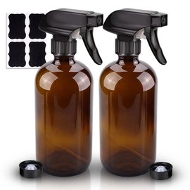 Wedama Amber Glass Spray Bottles, 2 Pack 16 oz Glass Spray Bottles for Cleaning Solutions and Essential Oils, Refillable Empty Spray Bottle with Adjustable Nozzles for Alcohol, Plant and Hair Care