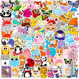 Colorful Animal Stickers 100 Pcs, Cute Aesthetic Stickers Pack, Waterproof Vinyl Stickers for Scrapbook, Kawaii Stickers for Laptop, Journal, Skateboard, Cup, Suitcase, Phone, Guitar, Water Bottle