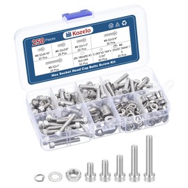 Kozelo 250pcs #8-32 Socket Head Cap Screws Bolts Nuts Assortment Kit - [5/16" to x1"] 304 Stainless Steel Allen Socket Drive for 3D Printer