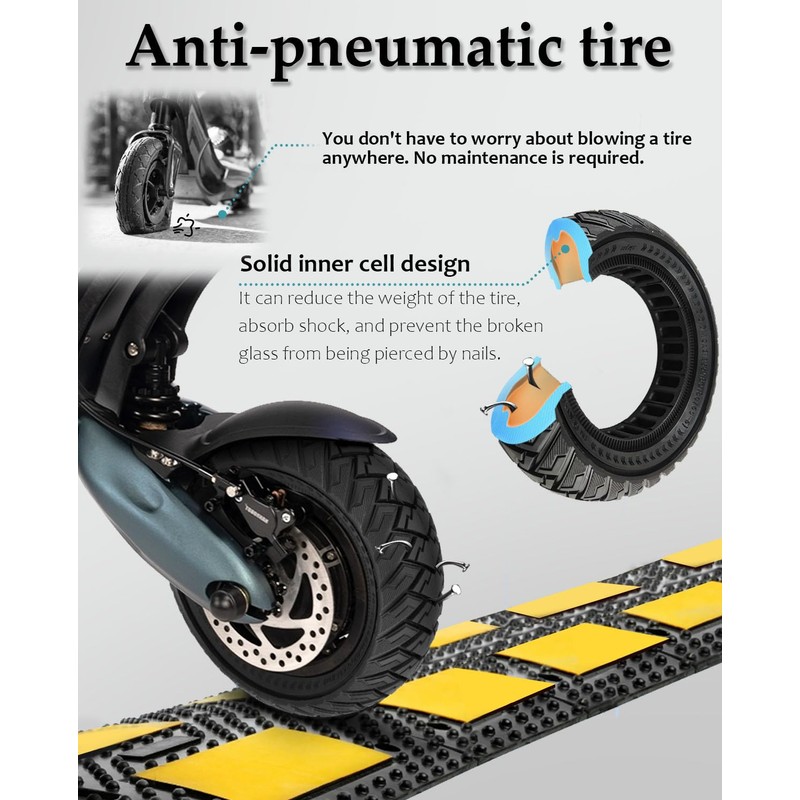Felixstory 10x3 Off-road Solid Tire, 255x80(80/65-6) Tubeless Scooter Snow Tire