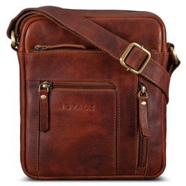 ROYALZ 'Dallas' Small Shoulder Bag Men's Leather Vintage Look Genuine Leather Men's Leather Mini Shoulder Bag Men's Handbag Messanger Bag, Roma Cognac Brown