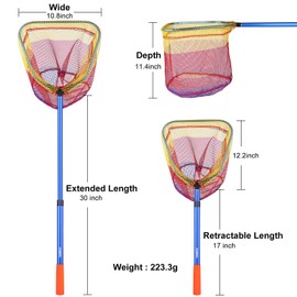 Red de pesca para niños, red telescópica de anzuelo, red minnow, red de mariposa, profundidad de red de 11.4 pulgadas, mango se extiende hasta 30 pulgadas para fácil captura y liberación (azul, 1