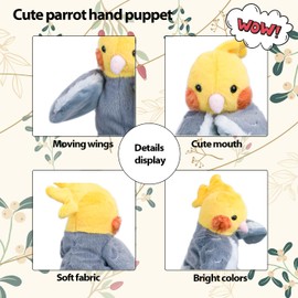 RLOMUTE Parrot Hand Puppet Plush Cockatiel Cute Cuddly Animal Toy for Role Play Storytelling for Children Boys and Girls Parent-Child Interaction Games Grey