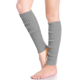 *daisysboutique* Retro Women 80s Adult Ribbed Knitted Leg Warmers Crochet Long Boot Socks for Party Dance Sports Yoga (One Size, Silver)