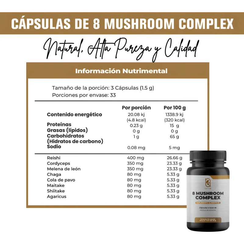 Naima Suplemento Hongos Adaptógenos Cápsulas Reishi Cordyceps Shiitake Gluten