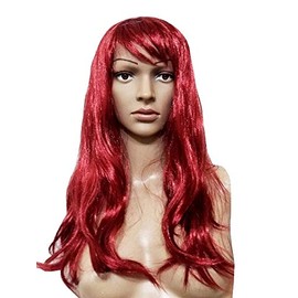 Long Wavy Hair Wig - 60cm - Mahogany Red - Synthetic - Cosplay - Anime - Manga - One Size - Gift idea for Christmas and birthday