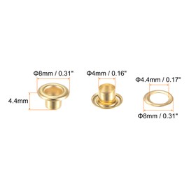 HARFINGTON 100set Grommets Kit Metal Eyelets 4mm 1/6" Hole Tiny Grommet for Shoes Clothes Belt Bag DIY Project, Gold Tone