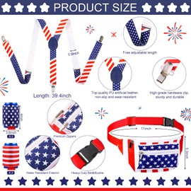 Patriotic Fanny Packs 4th of July Beverage Beer Belt Set USA Fanny Pack Bag with Suspenders Drink Holder for National Day(Vivid)
