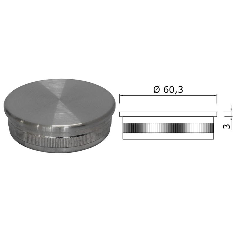 TIBU End Cap Stainless Steel V2A for Pipe Diameter 60.3