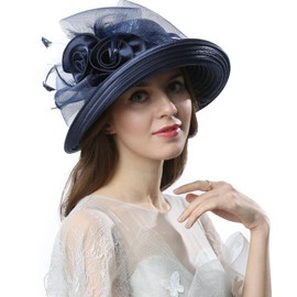 FORDALLIO Womens Fascinating Bucket Bowler Church Hat for Saturday Derby Day Royal Scot Lady Tea Party Occasion (Navy)