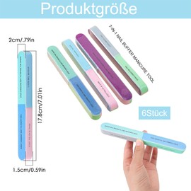 Pack of 6 Surface Multicoloured Nail Files, Reusable Multifunctional Nail Files, Natural Nails, Multi-Sided Polishing File, Fingernails, Professional Files Nails, for Households, Nail Salons, Nail