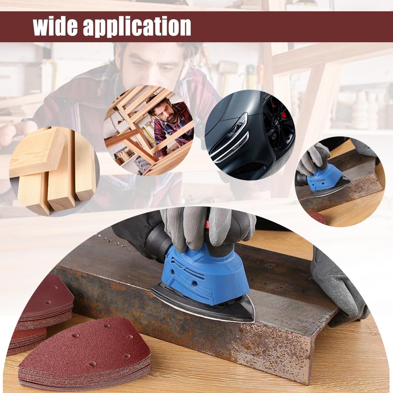 Pack of 50 Sandpaper Triangle Sanders, 80 Grit 5-Hole Sanding