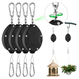 4 Pack Heavy Duty Retractable Plant Hangers, Adjustable Pull-Down Pulleys with 63" Stainless Steel Rope, Double Hooks for Hanging Plants, Bird Feeders, Planters & Pots, Indoor & Outdoor Use