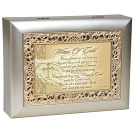 Cottage Garden Wings of Gold Loved One Watching Silvertone Gold Inlay Music Box Plays Wind Beneath My Wings