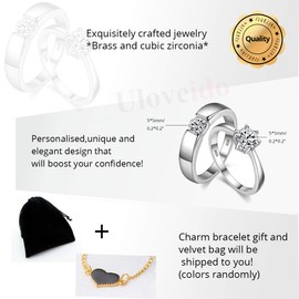 Uloveido A Pair of His and Hers Matching Couples Rings Set Fashion Wedding Band Anniversary Engagement Promise Rings for Women Men J002